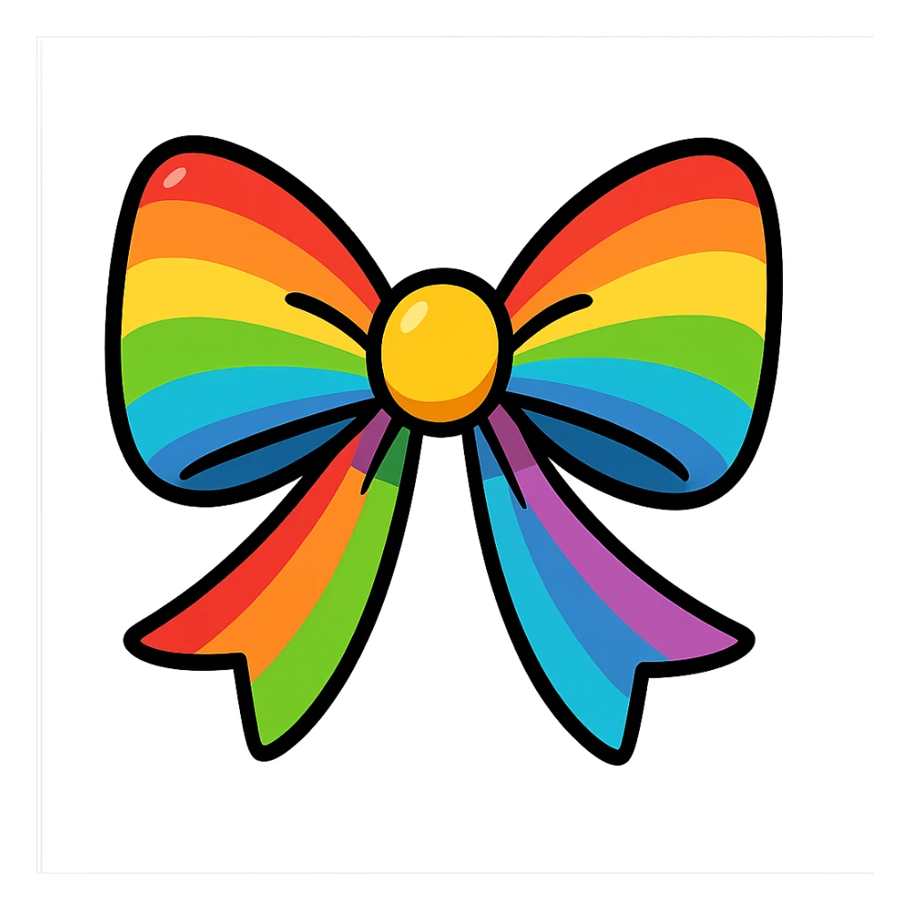 bow, rainbow colors, playful, cheerful, cartoon style sticker