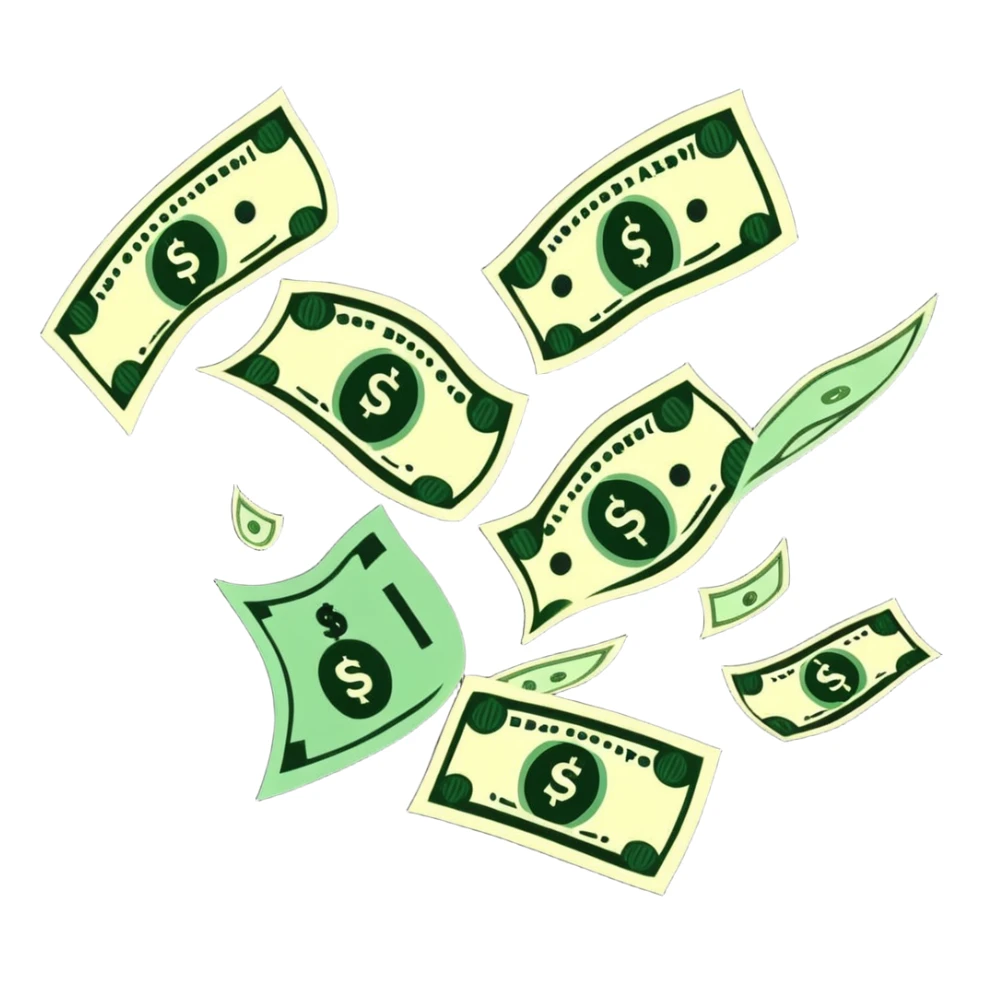 Money flying away, showing spending and expenses sticker