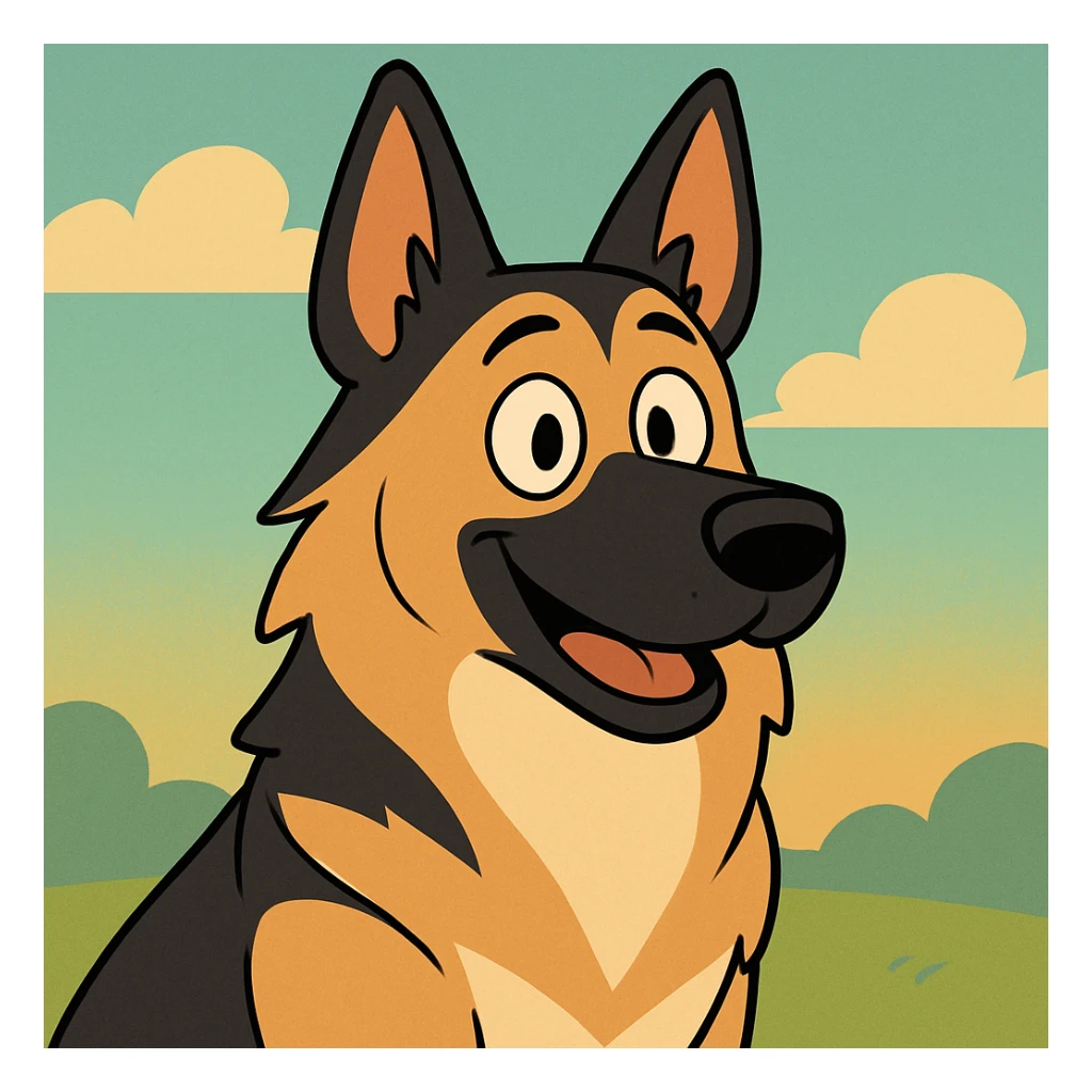 a German sheepdog, cartoon style, colorful, friendly, simple shapes sticker