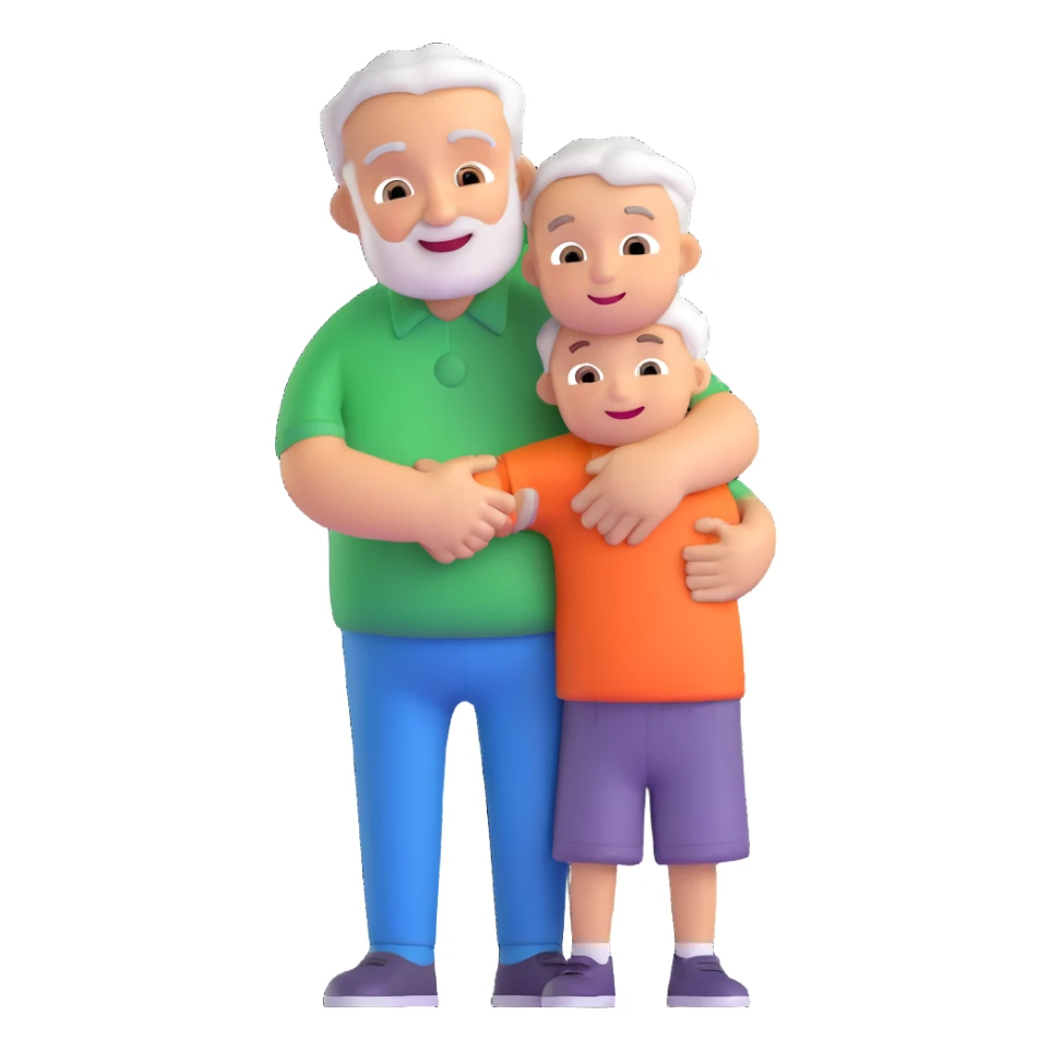 small kid giving a big hug to their granddad, cheerful and cute sticker