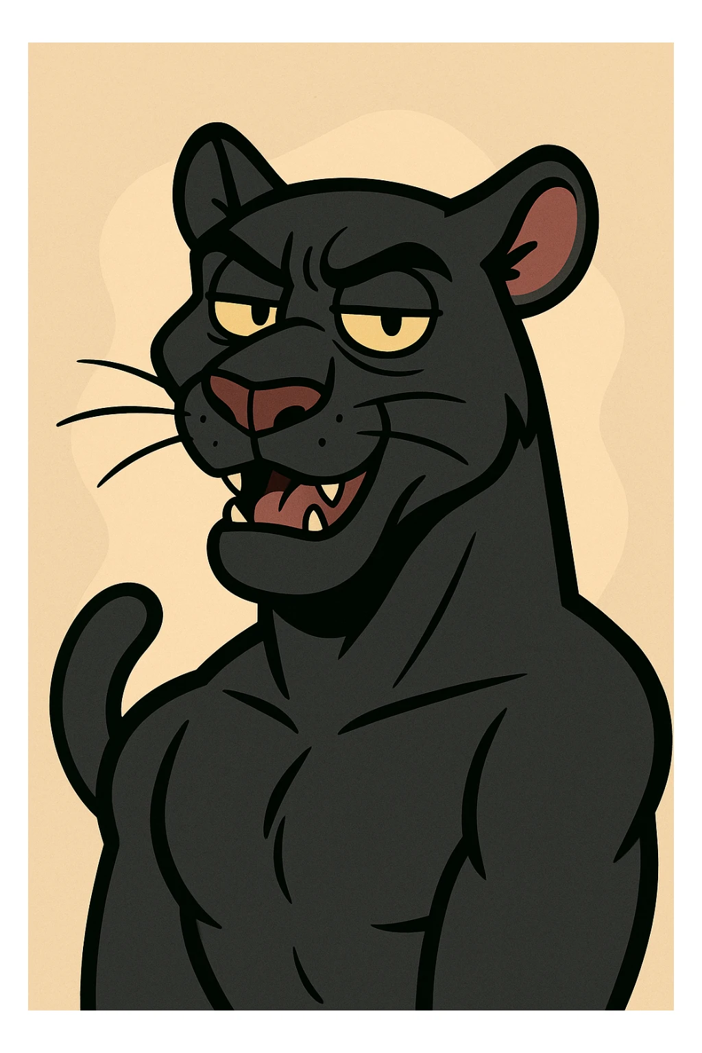 black panther, stylized cartoon, bold lines, expressive face, simple background sticker