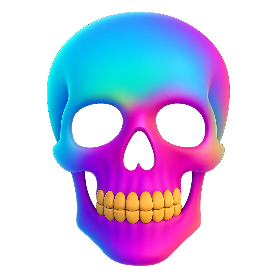 Edit the blown skull with a neon color palette in a 3D emoji style. Keep the background transparent. Note: The original 3D emoji style does not support editing, so using the general style while preserving the 3D emoji look. sticker