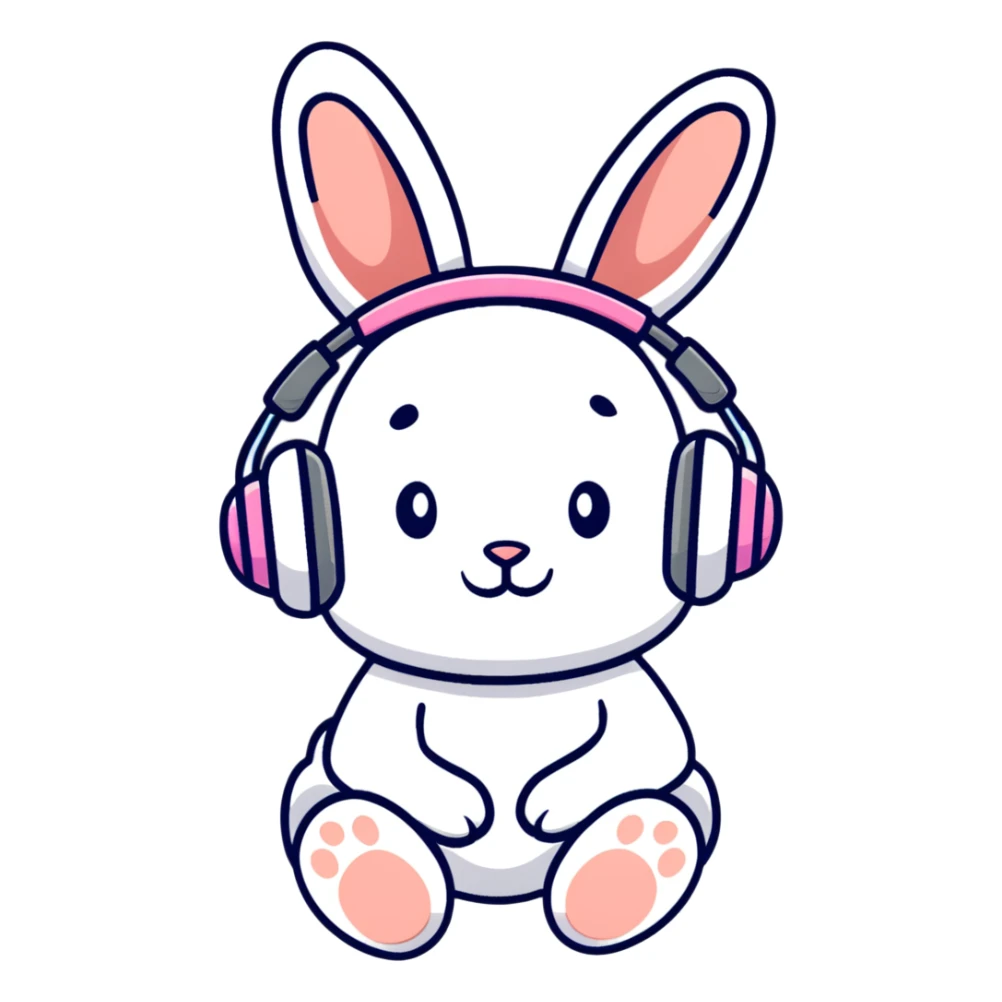headphones with bunny ears, cartoon style sticker