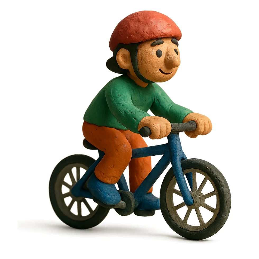 matte plasticine claymation style person riding a bike sticker