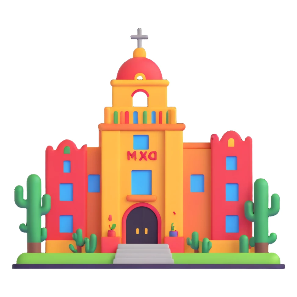 Mexican school building with educational symbols sticker
