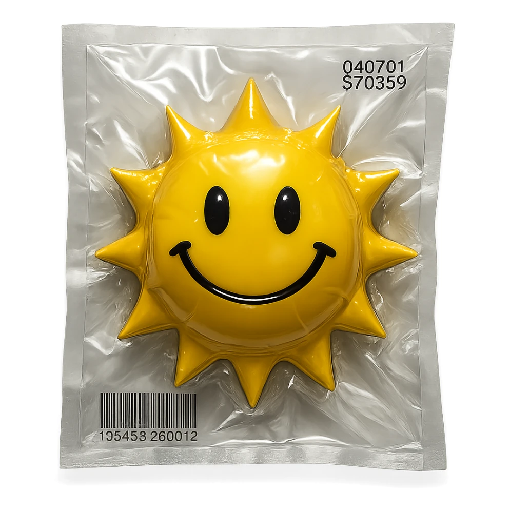 smiling sun with shiny highlights in vacuum-sealed style sticker