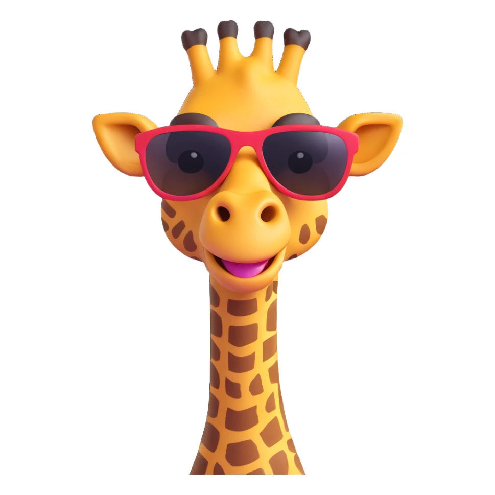 A smug, cool giraffe wearing sunglasses, with a confident smirk. The design should be sleek and stylish, with a slight tilt of the head and maybe a tiny tooth showing. Perfect for 'POG' or 'cool' moments. sticker