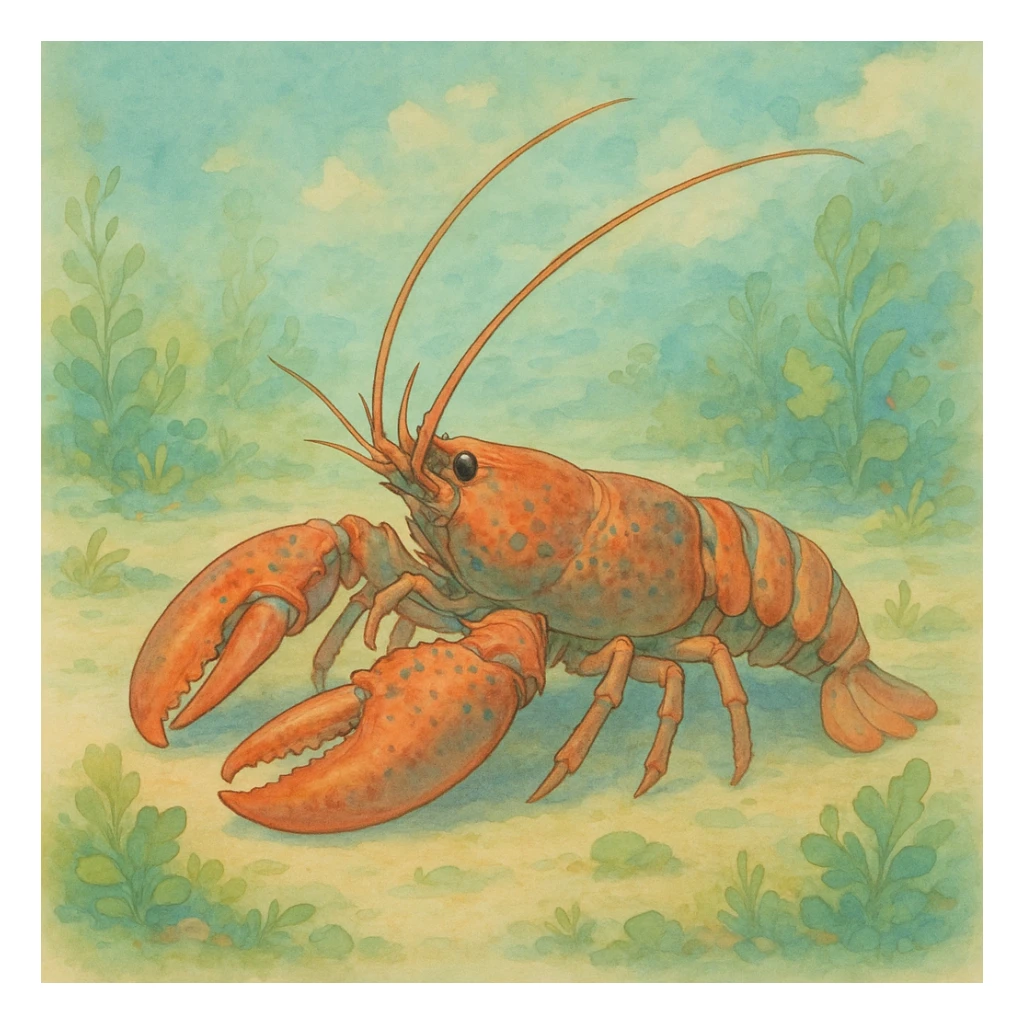 a lobster, ghibli style, detailed, whimsical, soft colors sticker