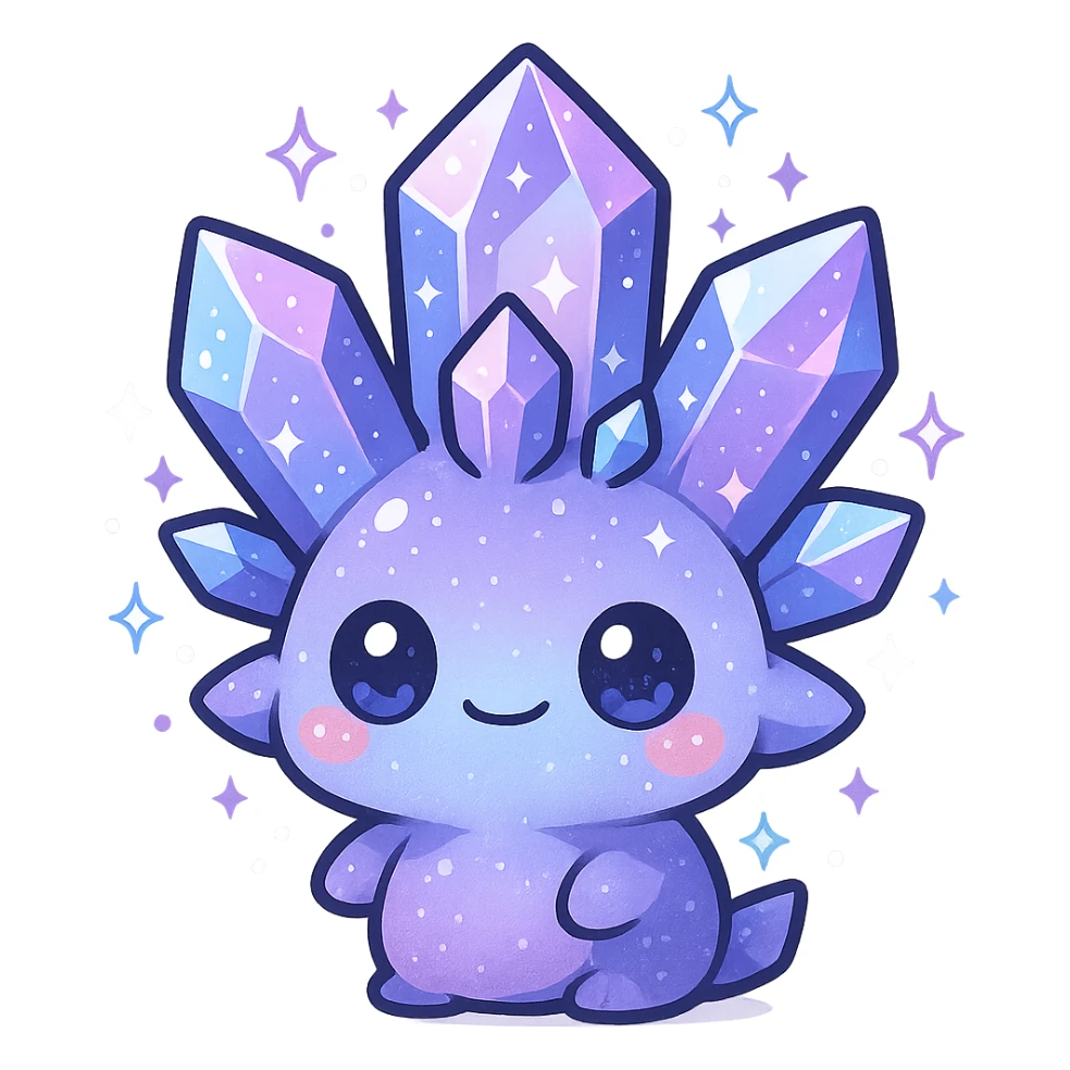 kawaii chibi crystal sprite creature, purple, blue, and pink, cute and sparkly, chibi style, adorable expression sticker