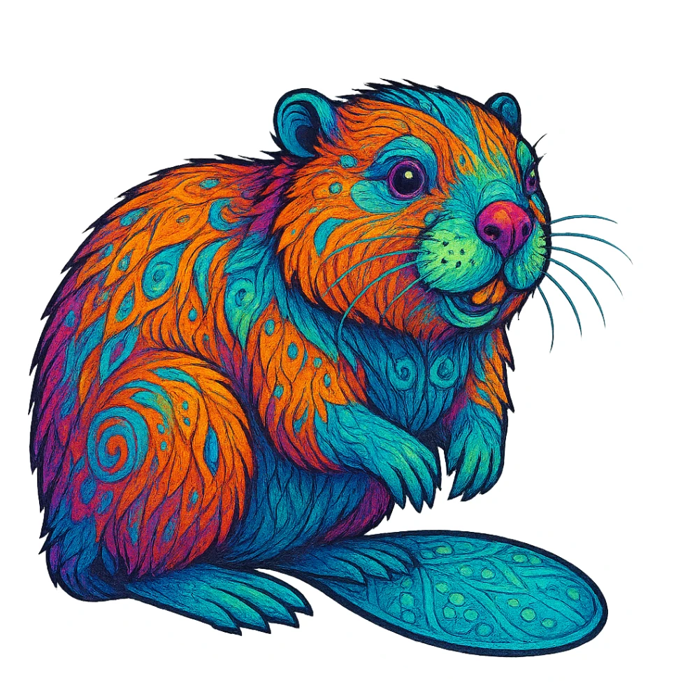 exotic beaver with bright colors and unique details, transparent background sticker