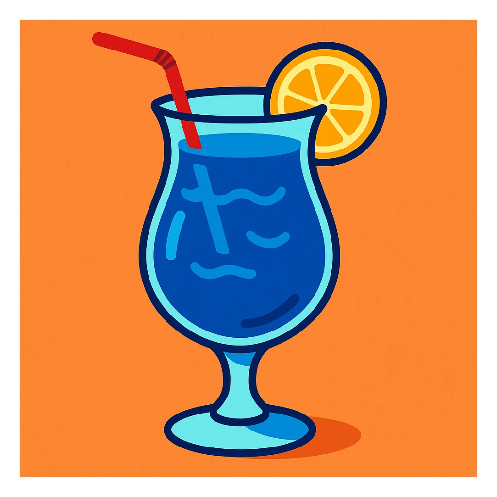 blue curaçao tropical cocktail in a hurricane glass, flat vector illustration sticker