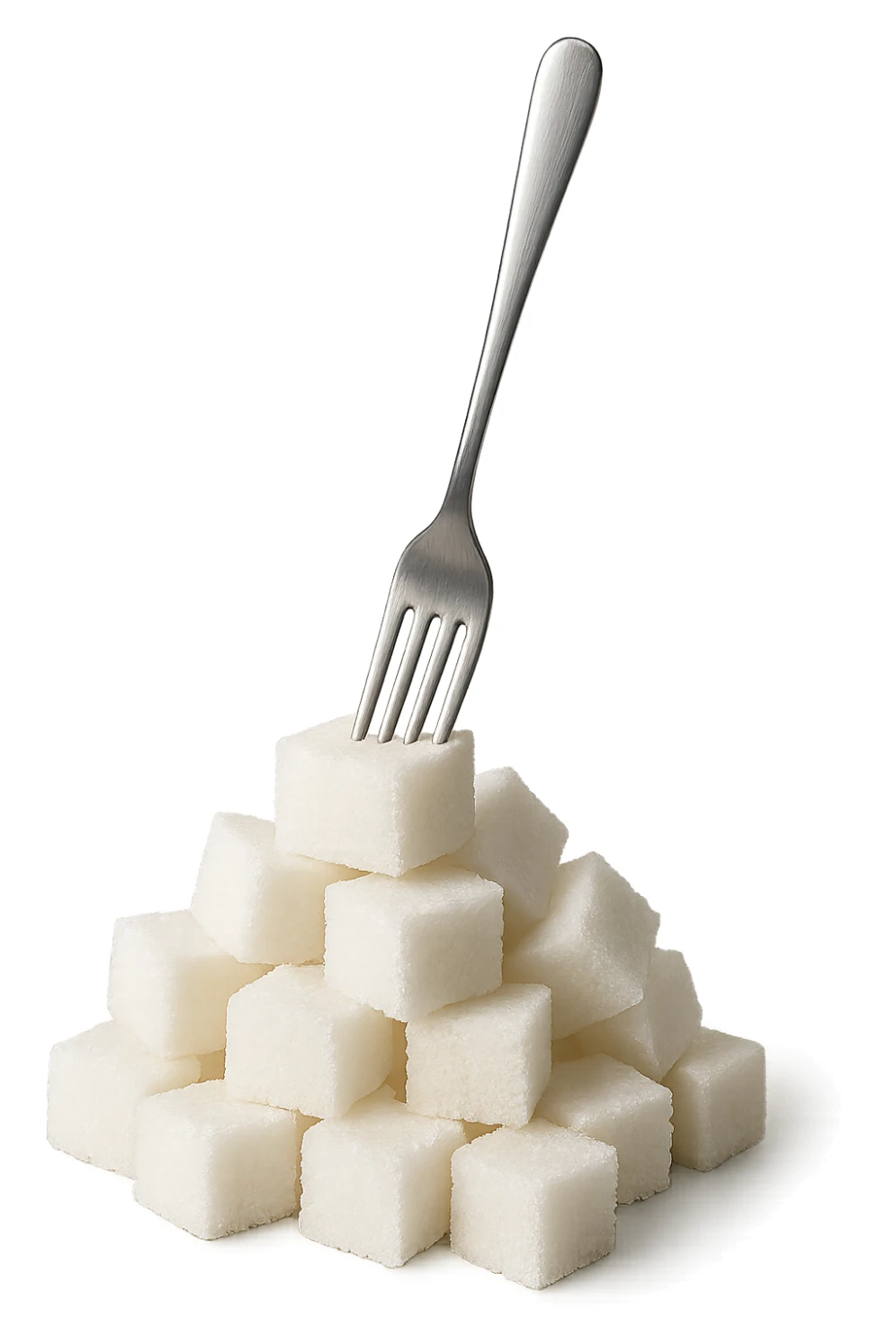 monagna di zollette di zucchero con una forchetta appizzata sopra, iperrealistico 4k sticker