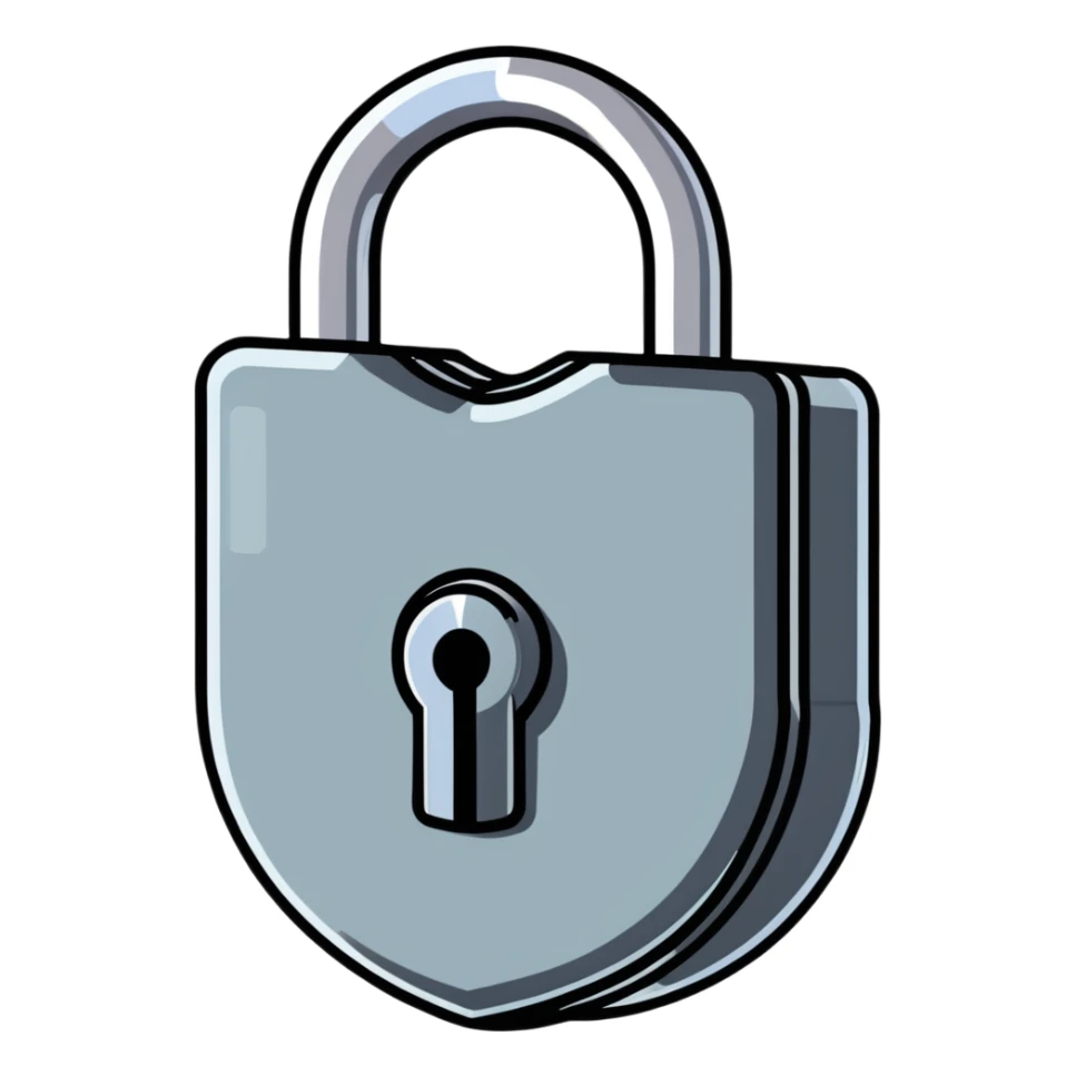 large heavy metal padlock with shiny chrome finish sticker