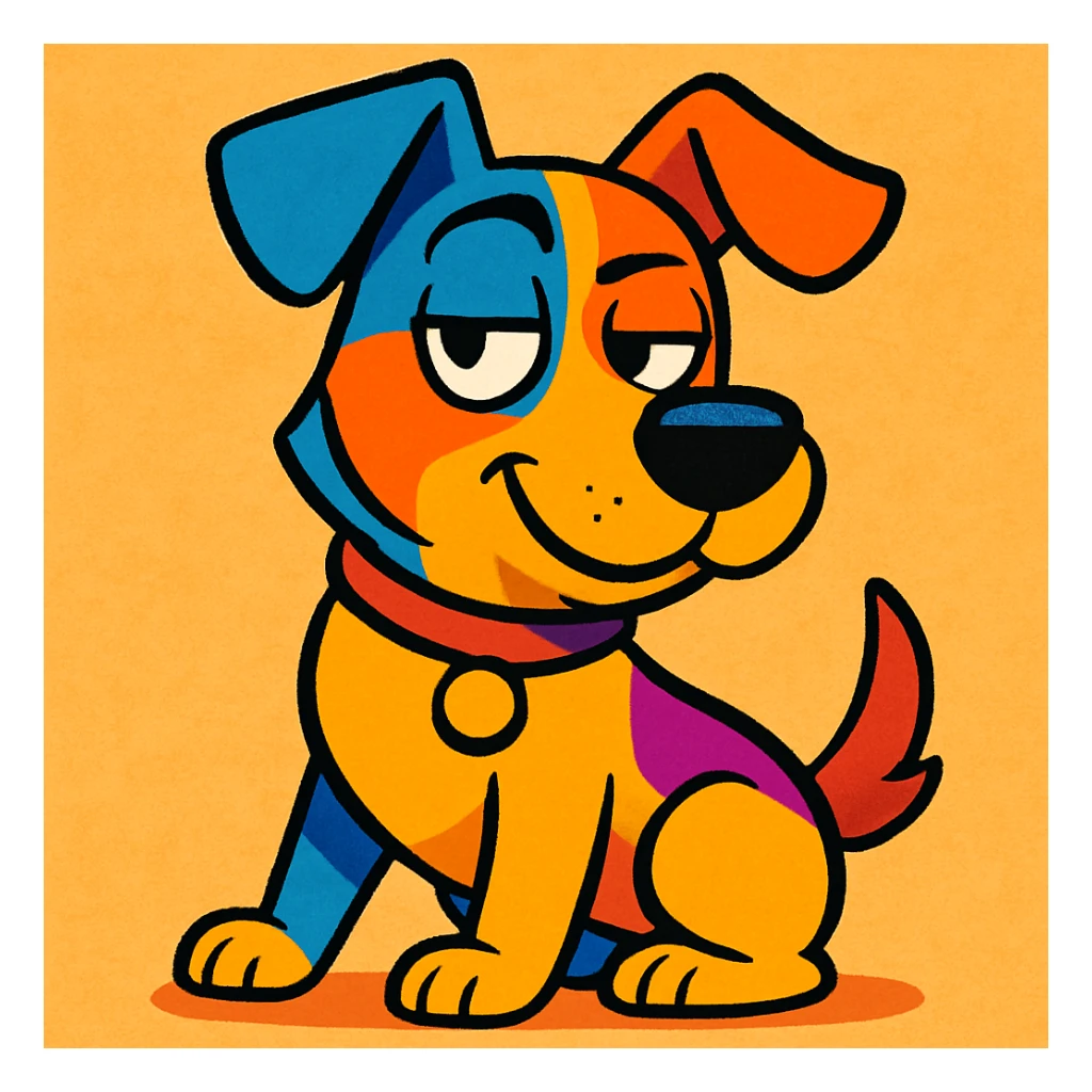 sassy dog with a raised eyebrow, playful expression, colorful, cartoon style sticker