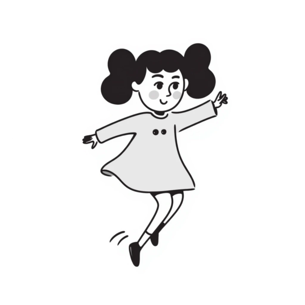 Hand-drawn little girl with pigtails and a cute dress sticker