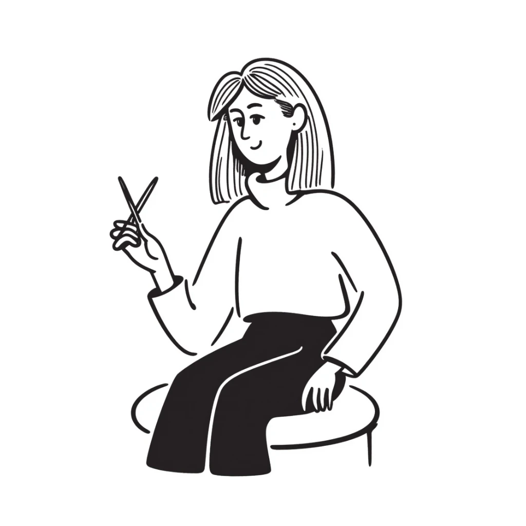 woman with light brown hair undergoing MMP capillary application sticker