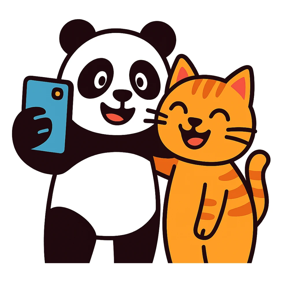 panda and cat taking a selfie together sticker