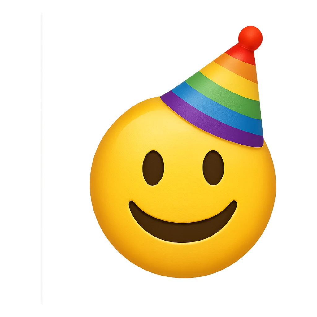 face with rainbow party hat emoji, digital illustration sticker