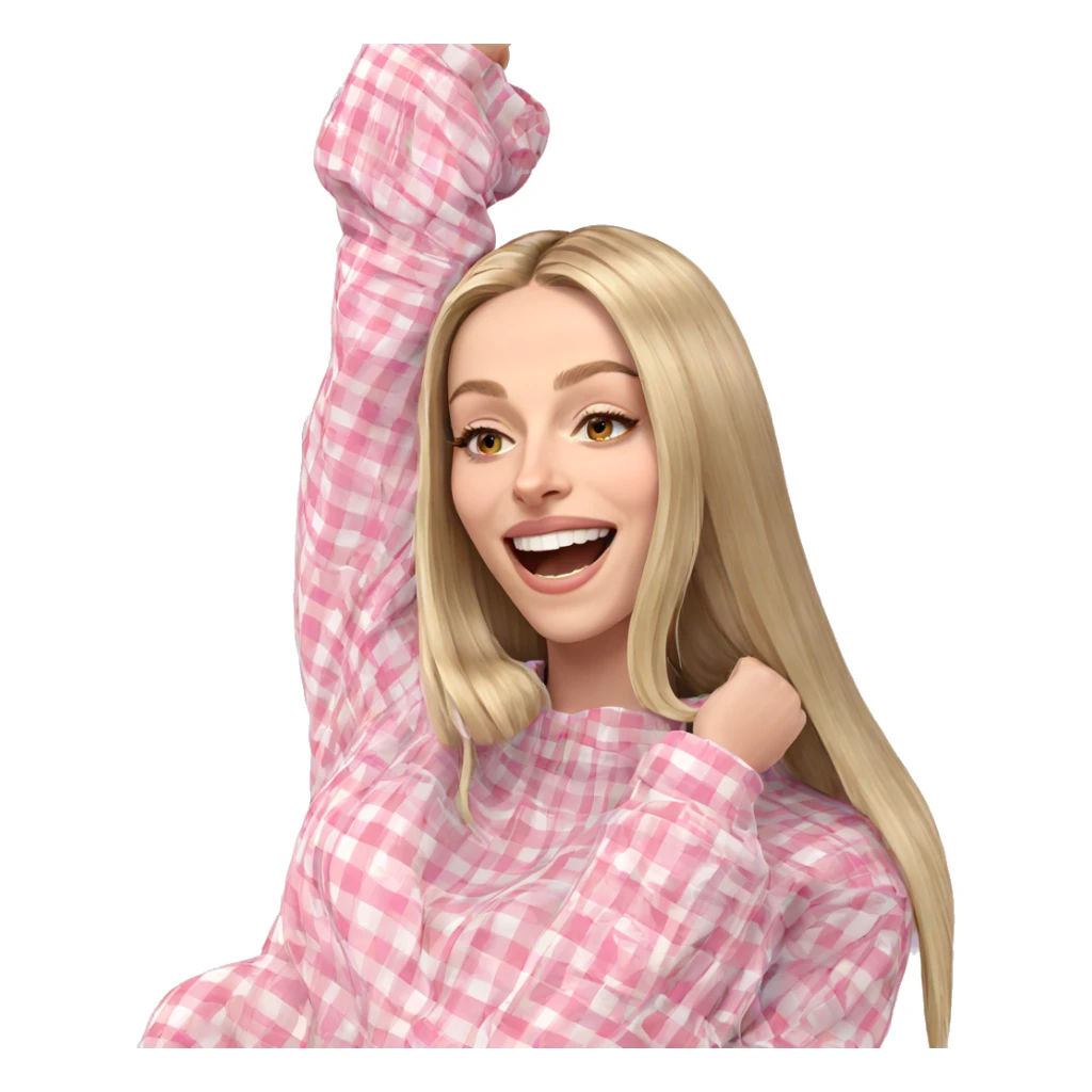 blonde girl with a smile sticker