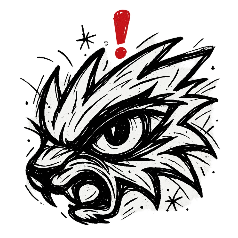 stylized fierce lion eye with red warning indicator above it, bold dynamic style, inspired by League of Legends ultimate ability icon sticker