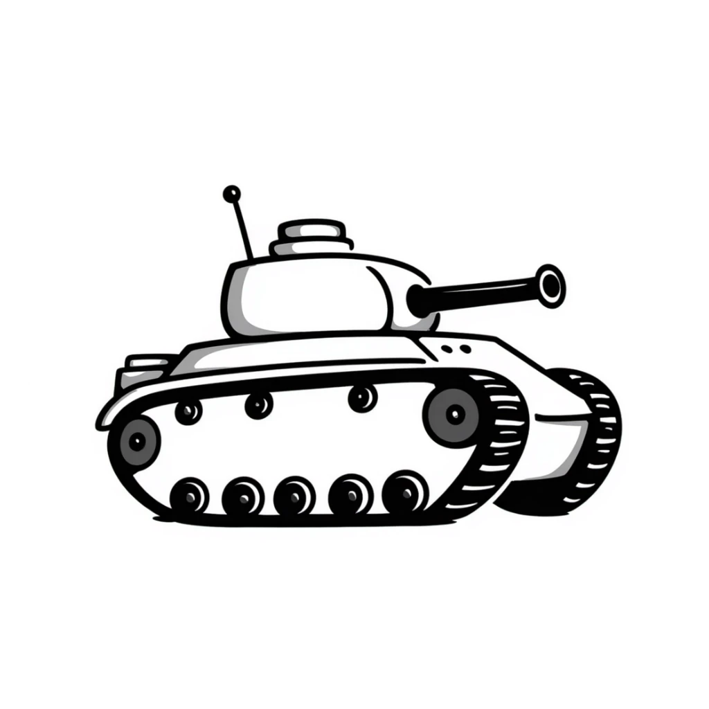 Hand-drawn battle tank with tracks and turret sticker
