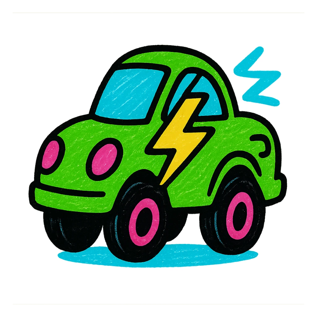 a green bolt car, stylized, bold and dynamic sticker