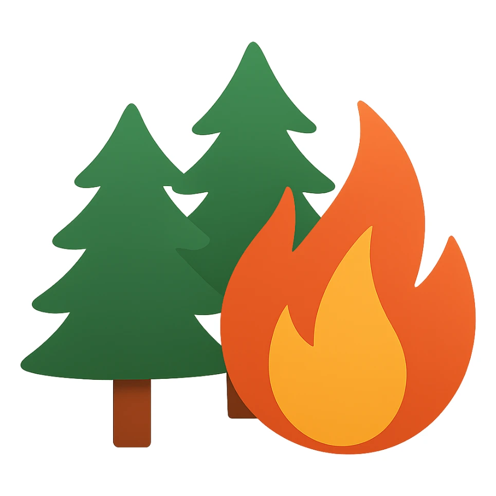 forest fire with simple shapes and bold colors in a flat icon style sticker