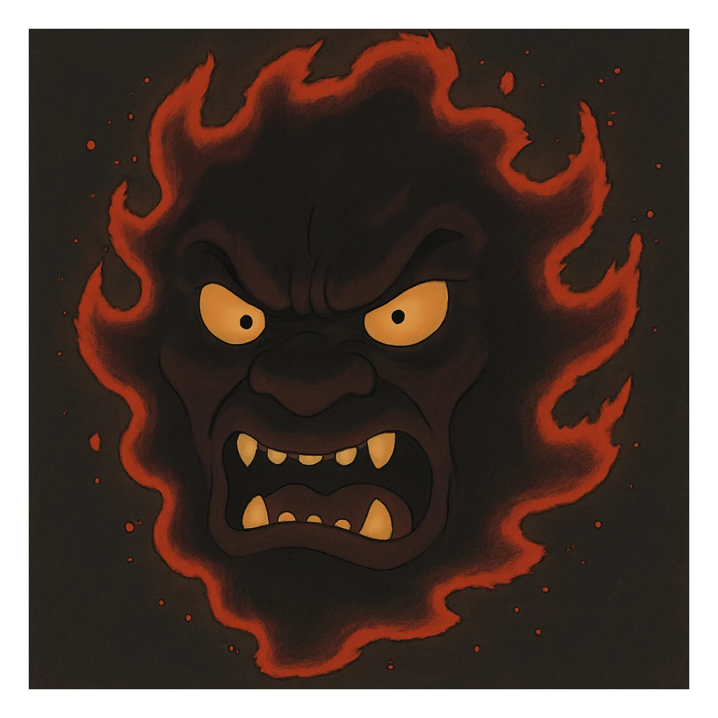 Make the red, angry, plasma-like humanoid monster darker, keeping the glowing effect sticker