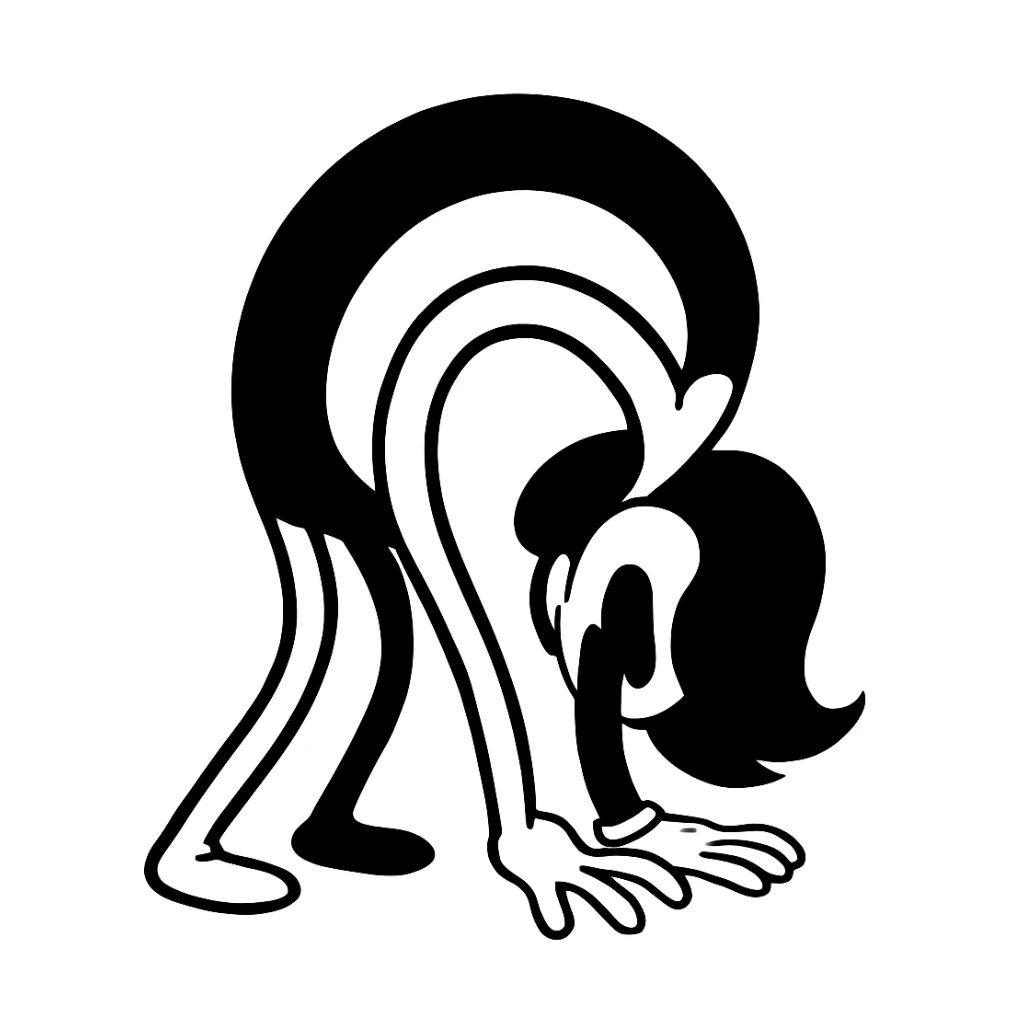 Make the bending woman pose much more exaggerated, keep the Bendy cartoon style. sticker