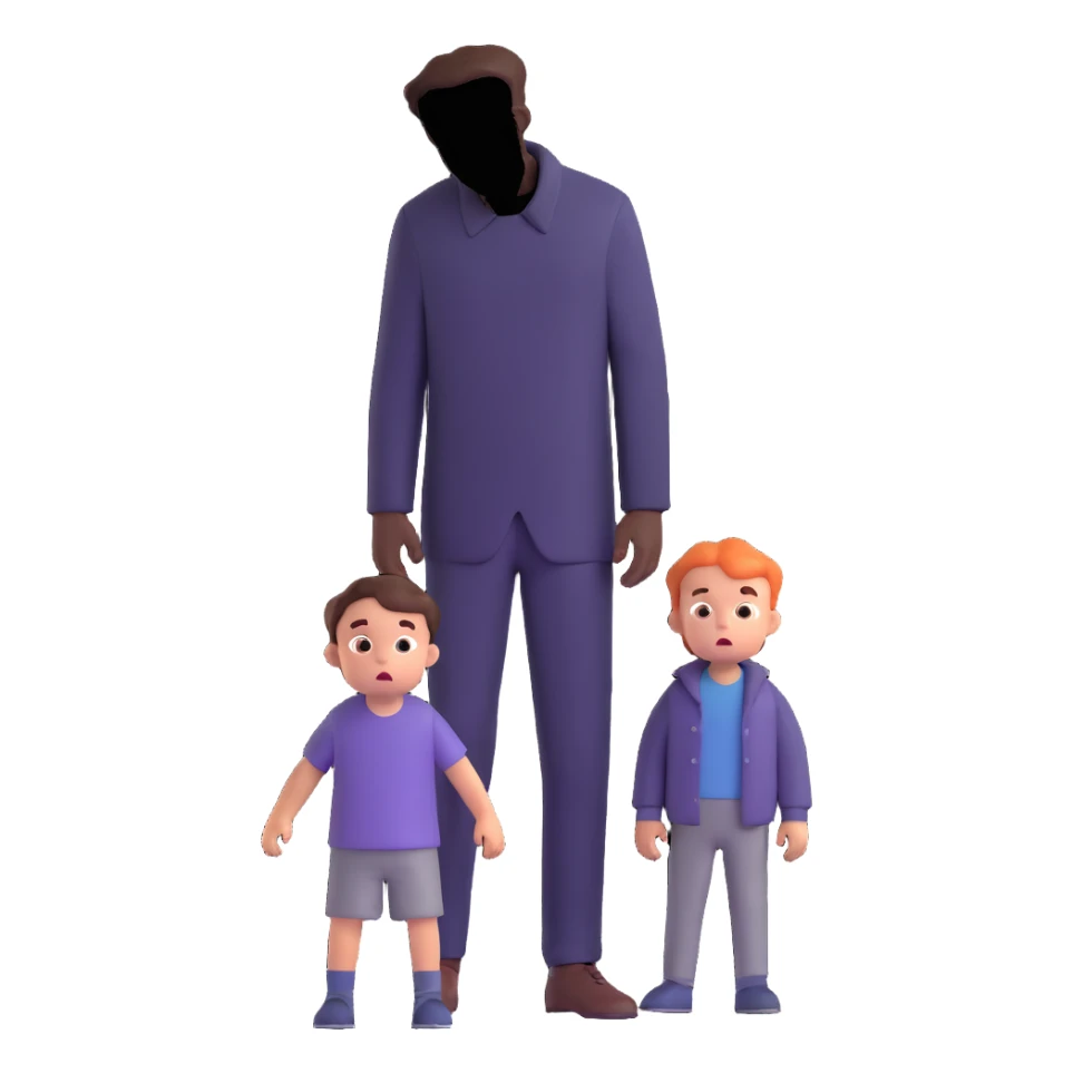 a scared child with a man silhouette behind the back sticker