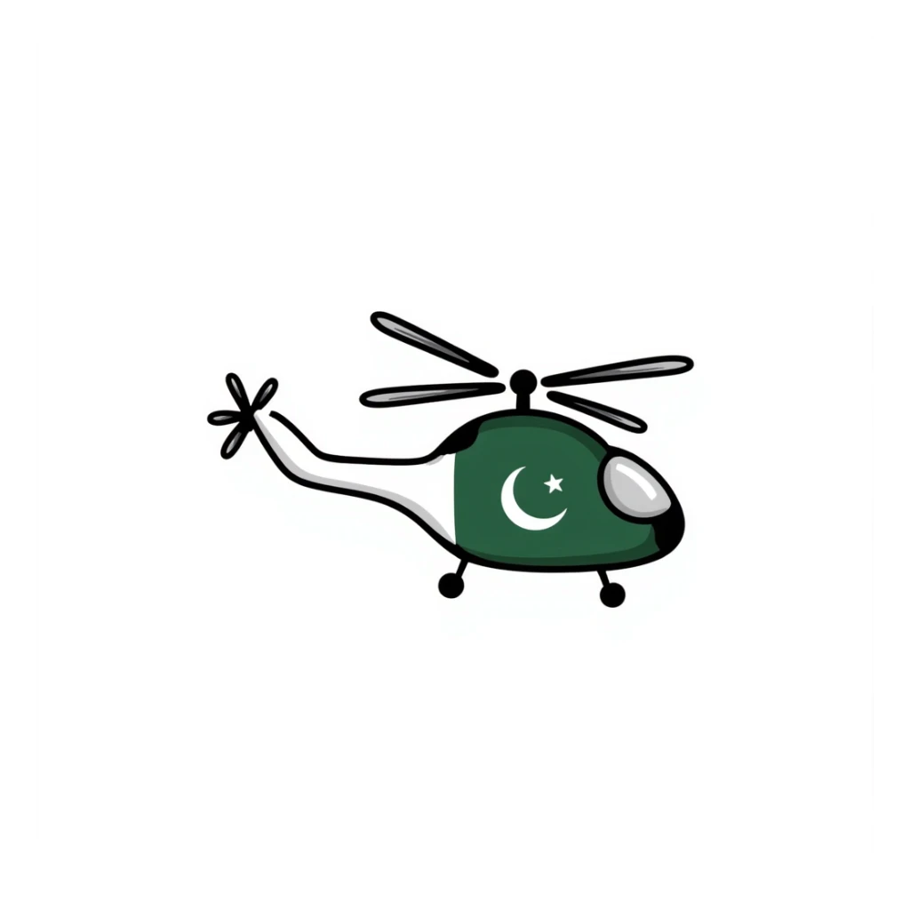 Hand-drawn Pakistani military helicopter with Pakistan flag markings sticker