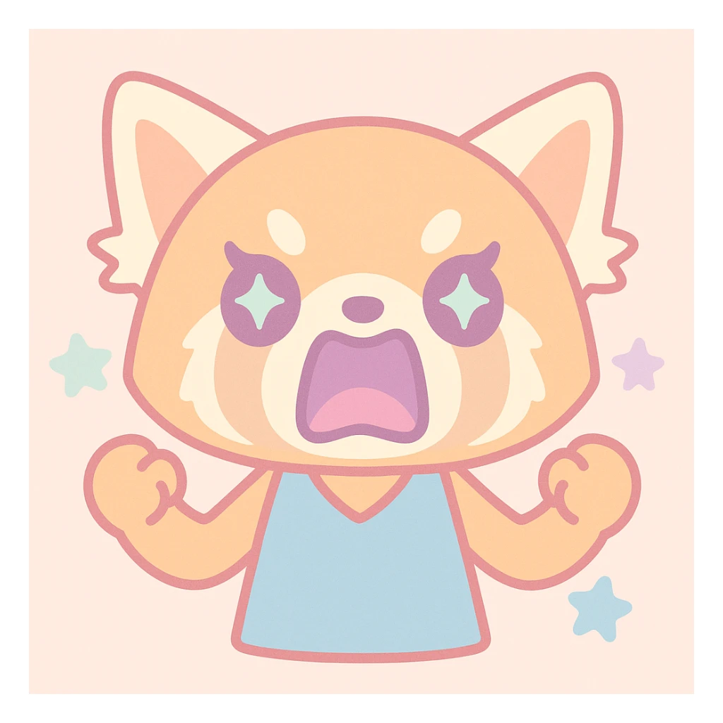 Aggretsuko red panda, angry face, heavy metal style, screaming sticker