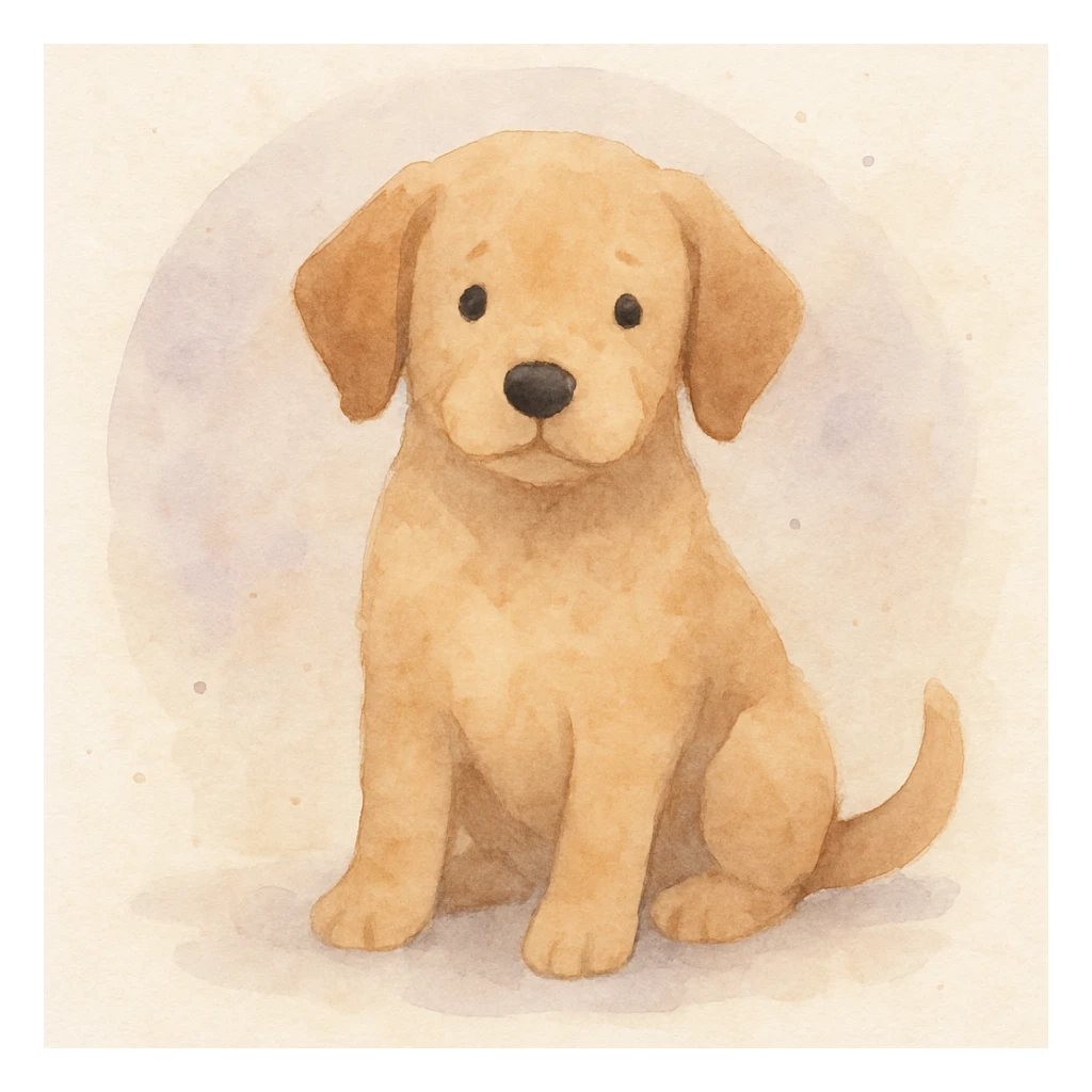 <systemPrompt>
  <style name="Soft Watercolor Illustration">
    <medium>Watercolor</medium>
    <texture>
      <surface>Natural paper grain with light noise</surface>
      <paint>Translucent layered washes, subtle gradients</paint>
    </texture>
    <colorPalette>
      <tones>Muted earth tones, soft pastels</tones>
      <shadows>Delicate, blended—never harsh</shadows>
      <accents>Optional use of light purple or blue for softness</accents>
    </colorPalette>
    <lineTreatment>
      <edges>Feathered or undefined—no harsh outlines</edges>
      <structure>Loose definition with form suggested by tone, not contour</structure>
    </lineTreatment>
    <background>
      <style>Minimal or circular watercolor wash</style>
      <elements>Optional soft dots or speckles</elements>
    </background>
    <subjectTreatment>
      <form>Simplified and rounded—suitable for characters, objects, or scenes</form>
      <expression>Whimsical, warm, and gentle</expression>
    </subjectTreatment>
    <composition>
      <focus>Centered or slightly off-center subject</focus>
      <balance>Avoid clutter, allow breathing room</balance>
    </composition>
    <atmosphere>Peaceful, dreamy, lightly nostalgic</atmosphere>
  </style>
  <instructions>
    Apply this watercolor style to any subject matter. Preserve softness, fluid transitions, and minimal detail. Prioritize artistic charm over realism. Avoid vector-like edges or digital sharpness.
  </instructions>
</systemPrompt>

{subject} = dog sticker