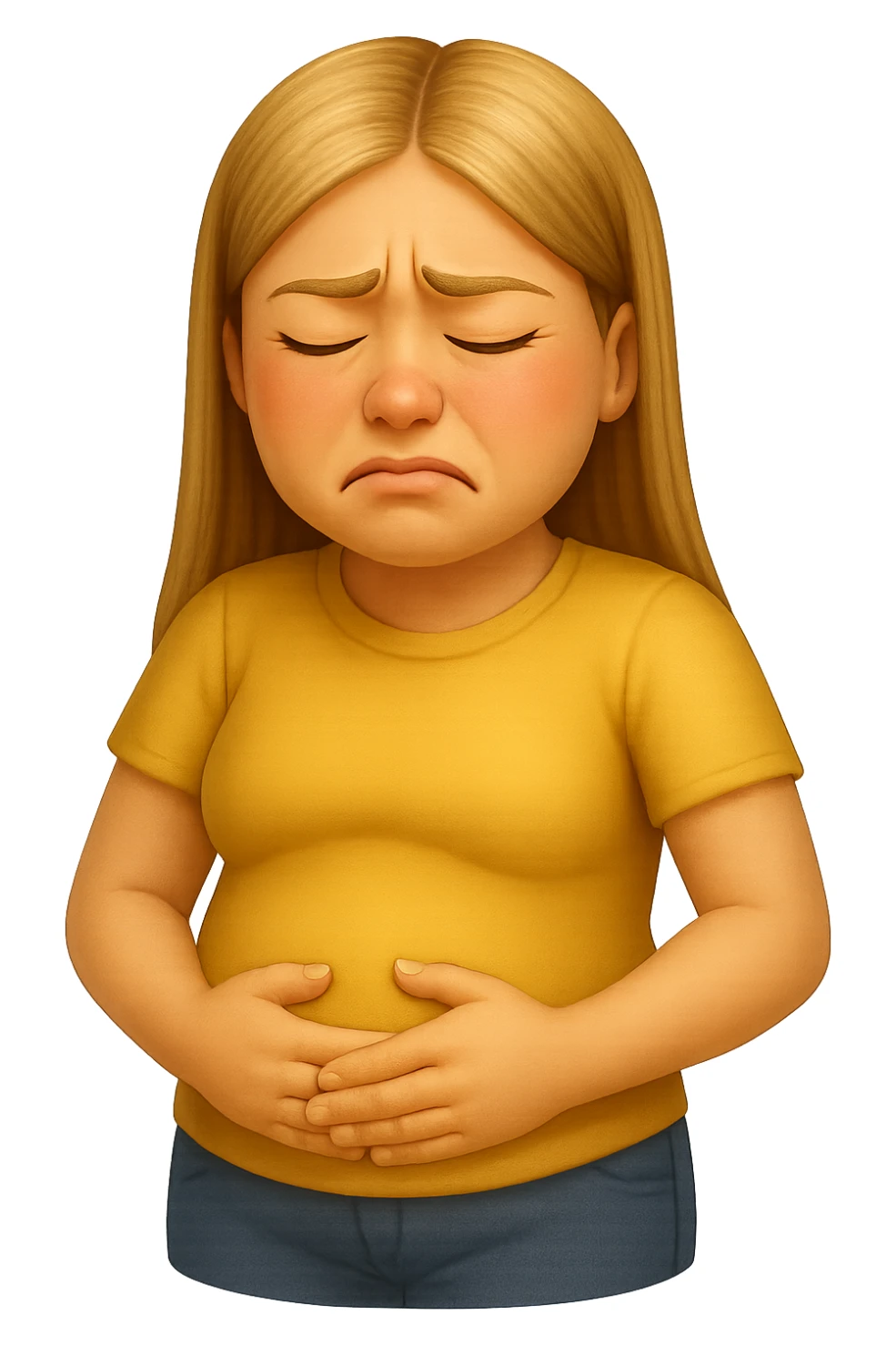 emoji stile iphone di donna con mal di pancia e pancia gonfia, iperrealistico 4k sticker