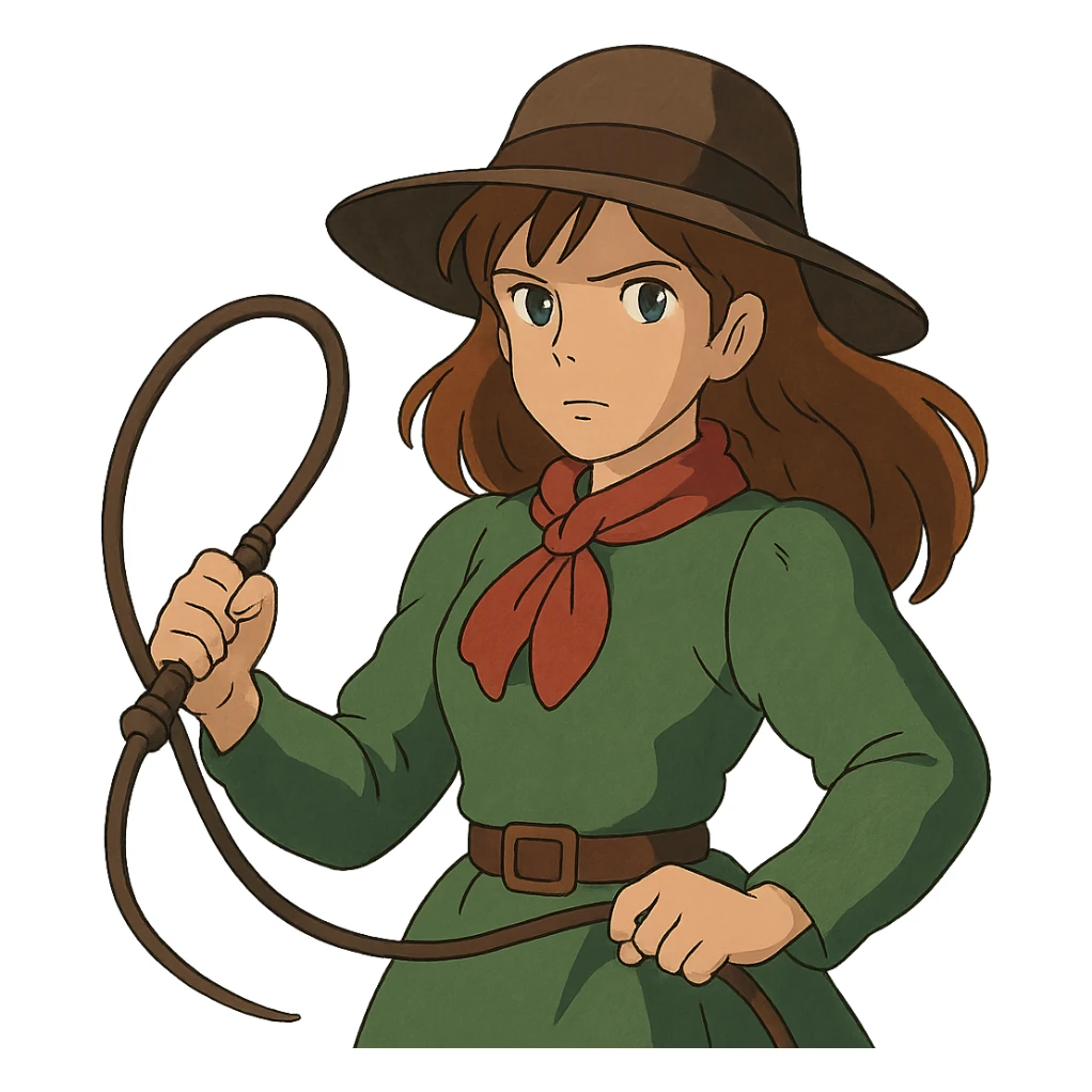 ghibli style woman holding a whip sticker