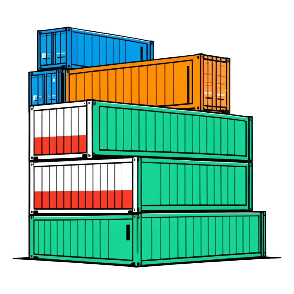 Stack of shipping containers at a port, multicolored cargo boxes sticker