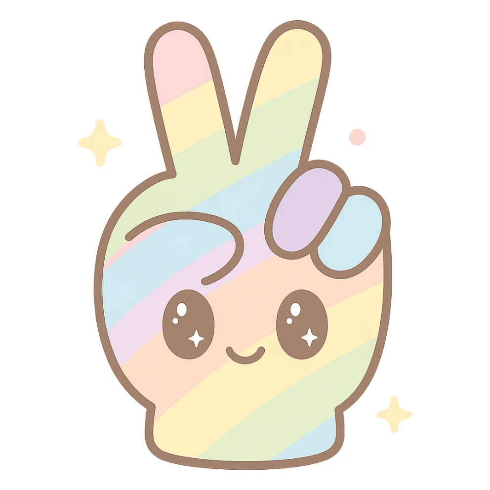 hand making a peace sign with a rainbow theme sticker