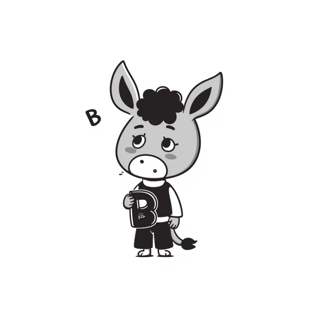 cute baby donkey in emo style holding a letter B sticker