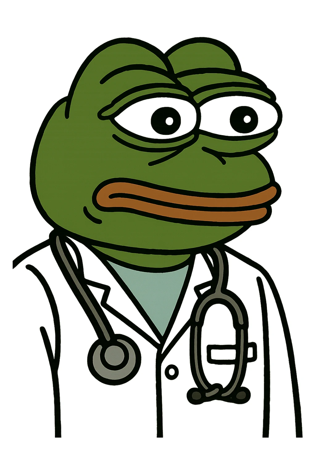 Pepe the Frog as a doctor with stethoscope, meme style sticker