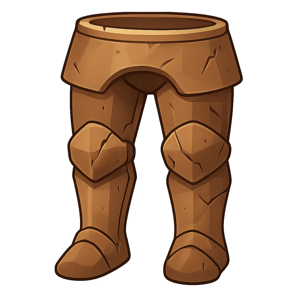 Transform these diamond platelegs into bronze platelegs, slightly broken and worn, with visible cracks or dents, in the style of emoji. Maintain transparent background. sticker