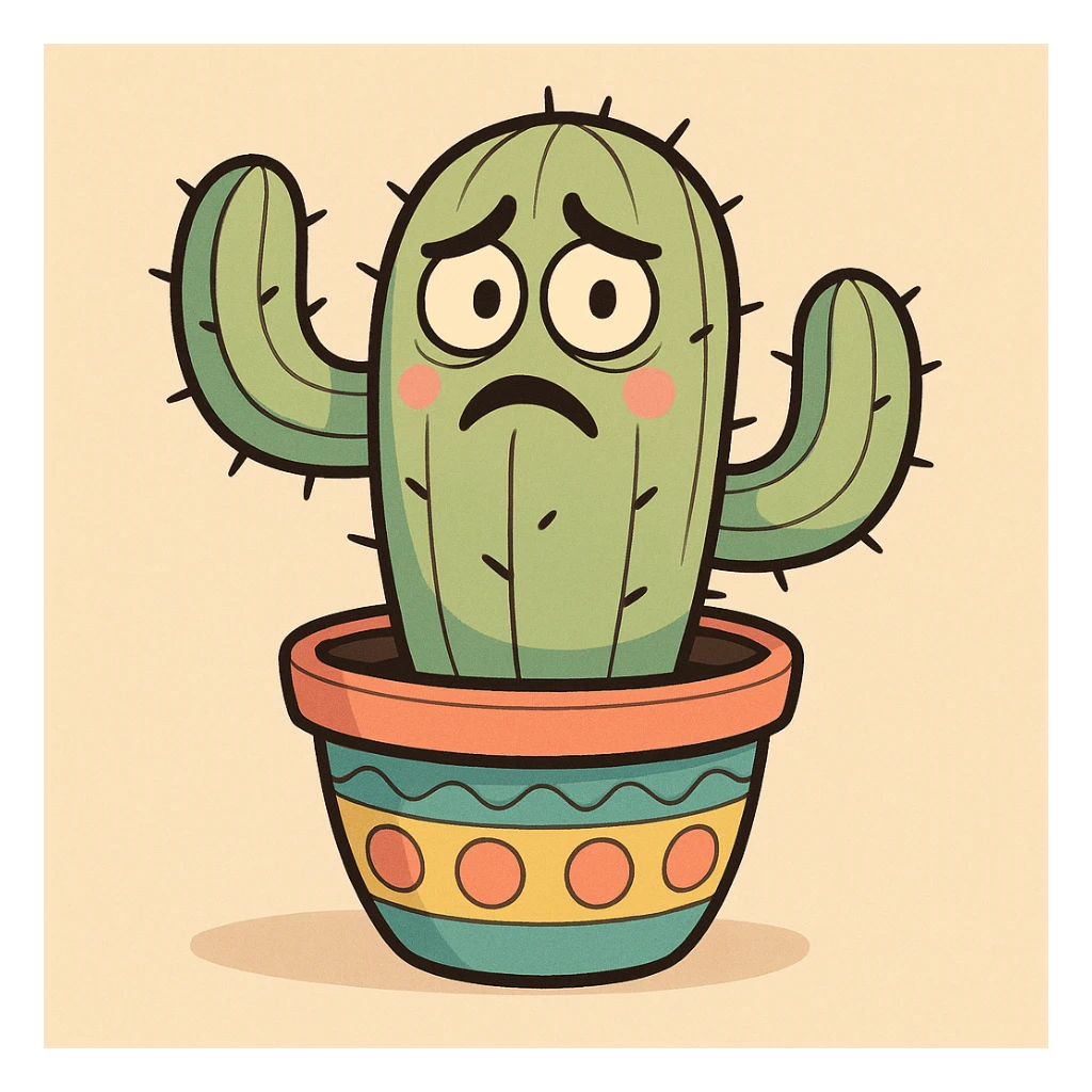 cartoon style cactus in a colorful pot sticker