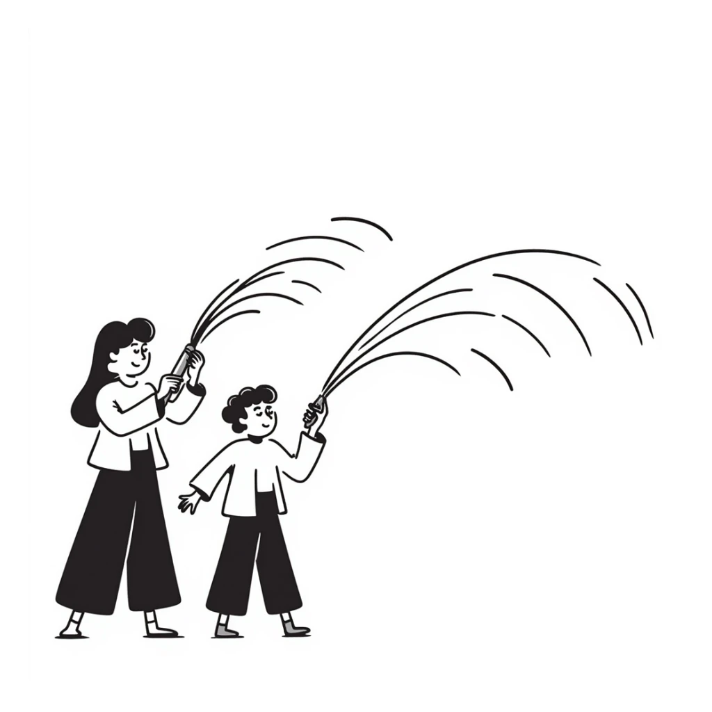 people spraying water on the left side in doodle style sticker