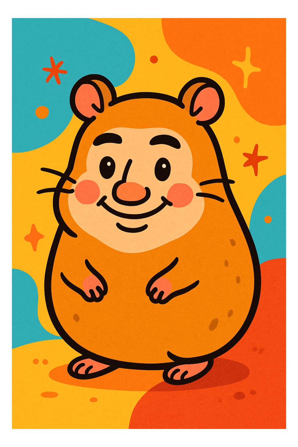 hamster with your face, body is a potato, vibrant toon style, cute sticker
