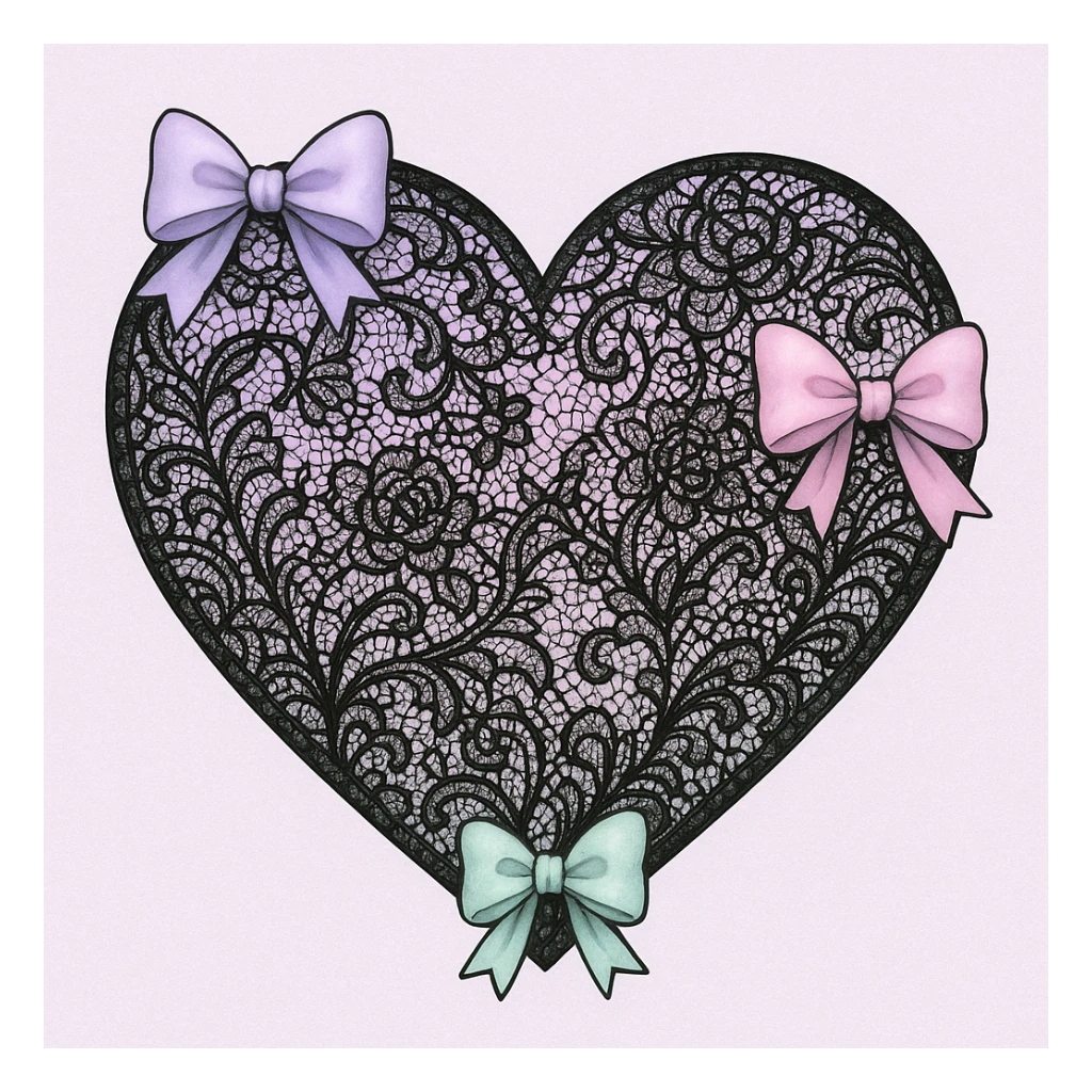 pastel goth heart with pastel bows and black lace sticker