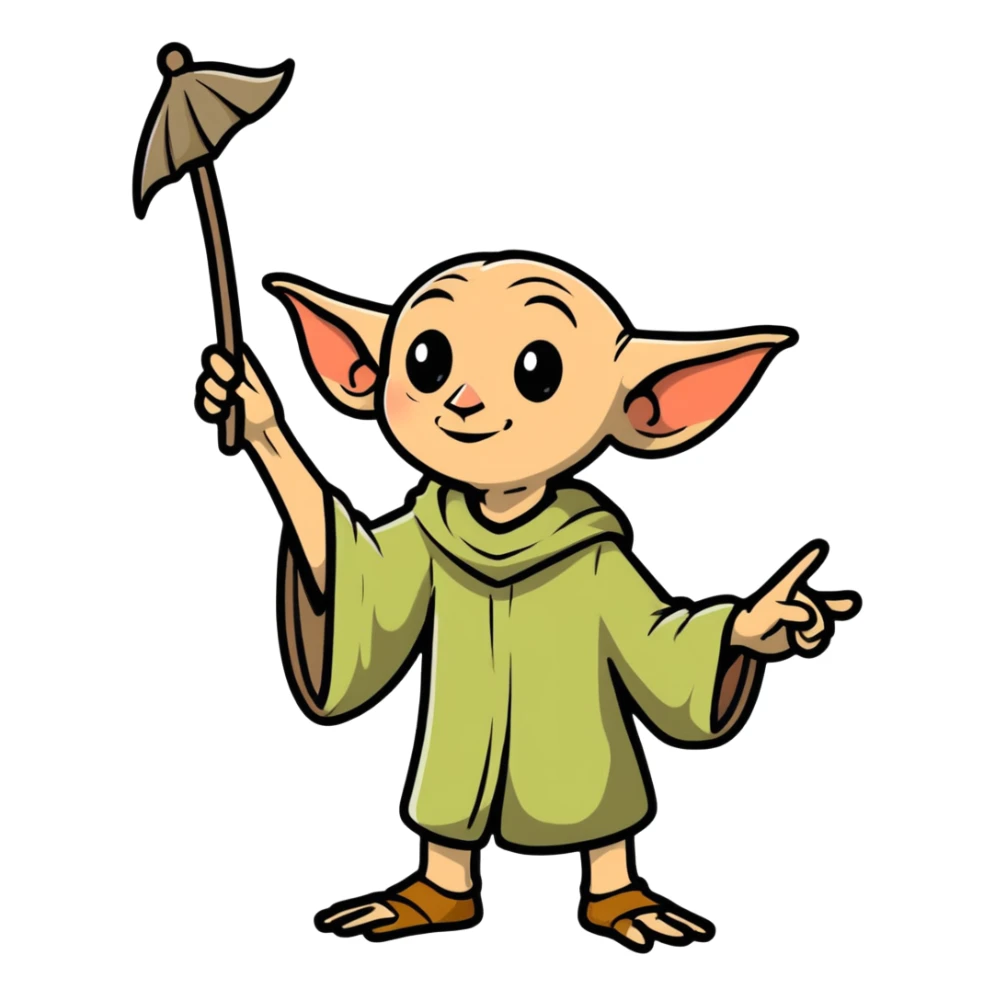 Dobby the house elf waving, cartoonish look sticker