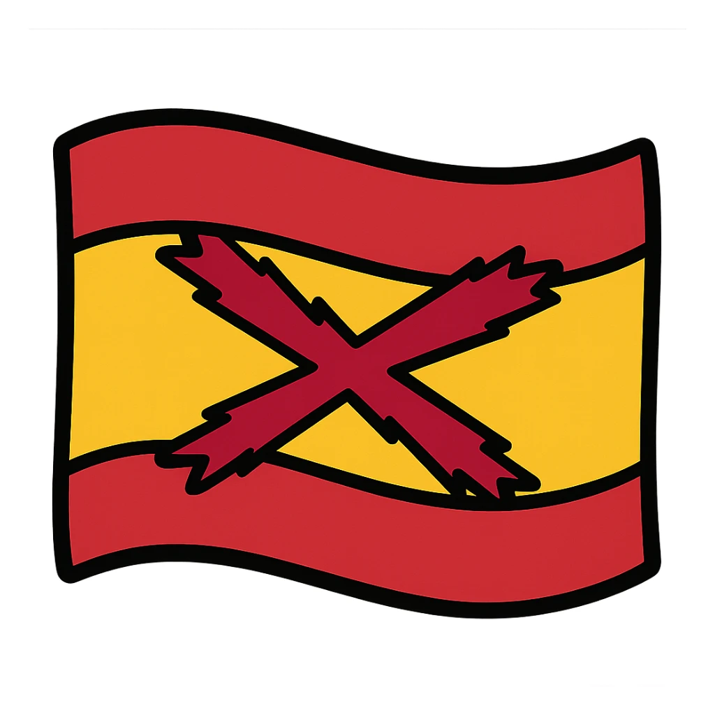 Spanish flag with Burgundy cross, vibrant illustration style sticker