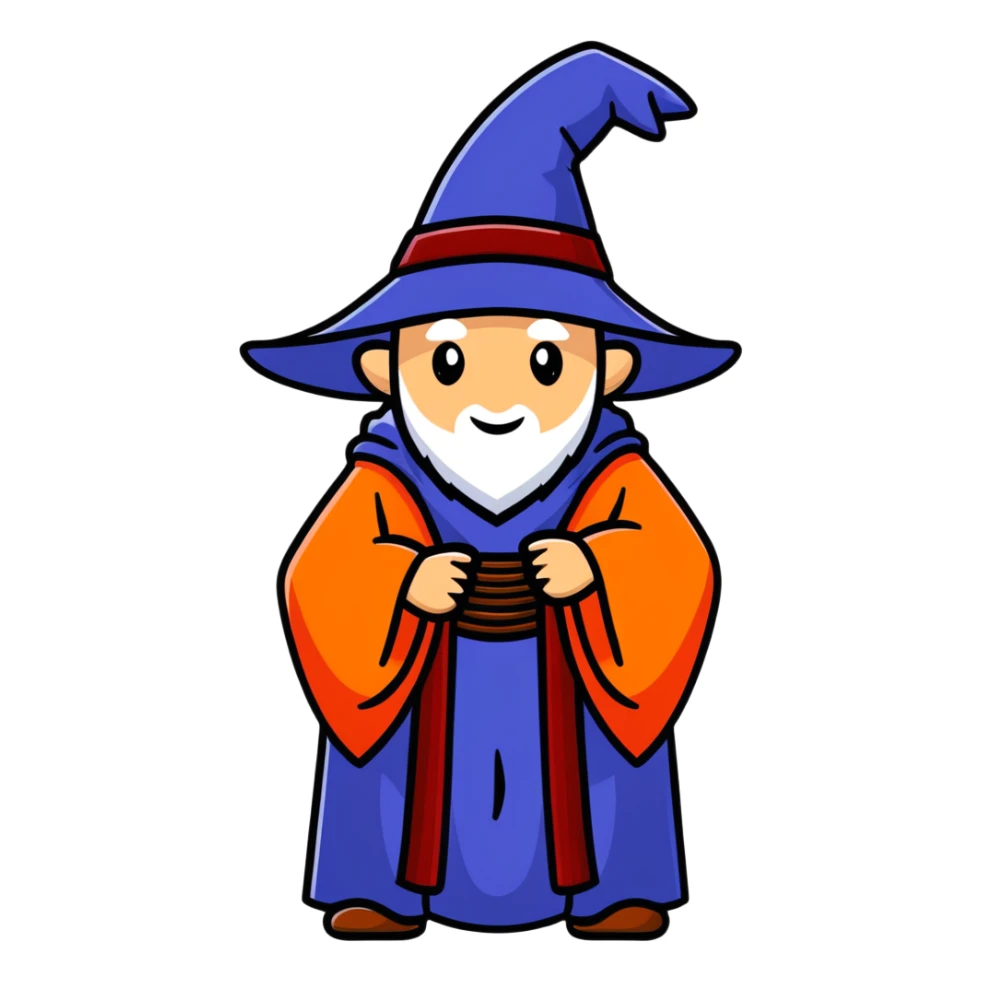Magical wizard wearing hat and robe with Armenian flag colors (red, blue, and orange stripes) sticker