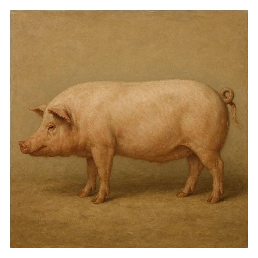 side view of a pig, realistic style, academic color palette, minimal background, focus on pig sticker