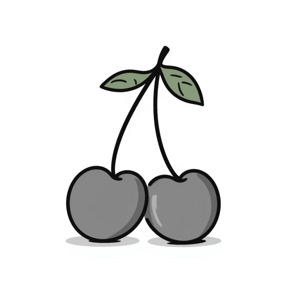 Hand-drawn pair of cherries with stem and leaves sticker