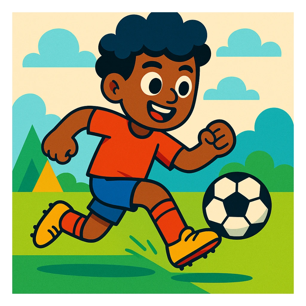 personne qui joue au foot, style cartoon coloré sticker